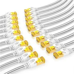 Primewire 20x CAT 7 Netzwerkkabel Flach Baumwollmantel, LAN Patchkabel Datenkabel, Flachbandkabel Verlegekabel (CAT7, 0.25 m), Netzwerkkabel