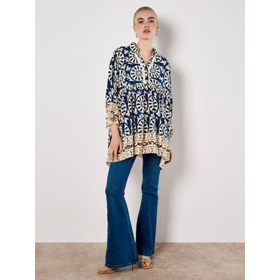 T-Shirt APRICOT "Bedrucktes Hemd", Damen, Gr. L (40), blau (navy), Obermaterial: 100% Viskose CV., bedruckt, Blusen T-Shirt