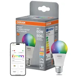 OSRAM SMART+ MATTER Classic A60 LED-Lampe 9W Multicolor E27 2700-6500K - steuerbar per App & Sprache, kompatibel mit Alexa, Google, Apple, WiFi