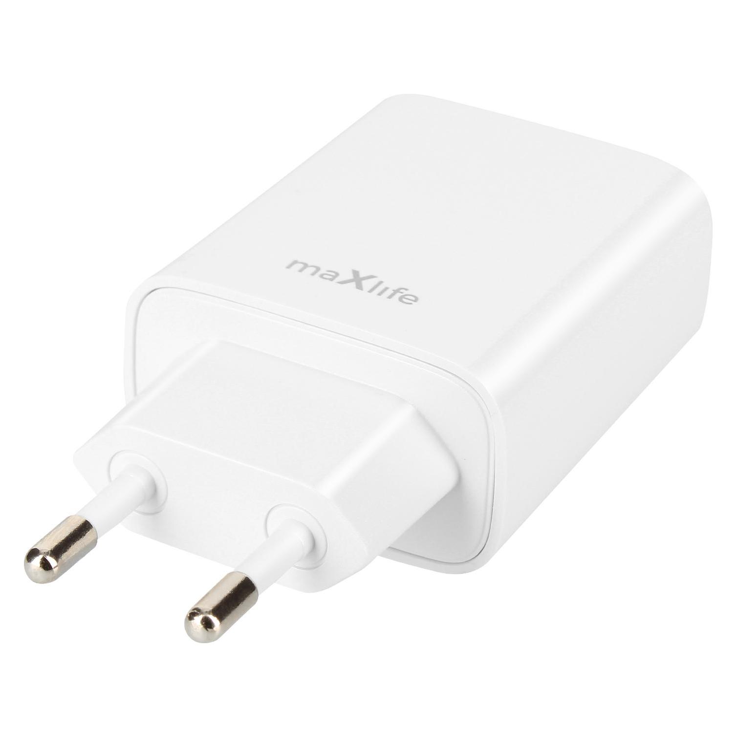 Maxlife MXTC-10-20AC PD QC Ladegerät 1x USB-C 1x USB 20W weiss (20 W, 2 Ports) (MXTC-10AC)