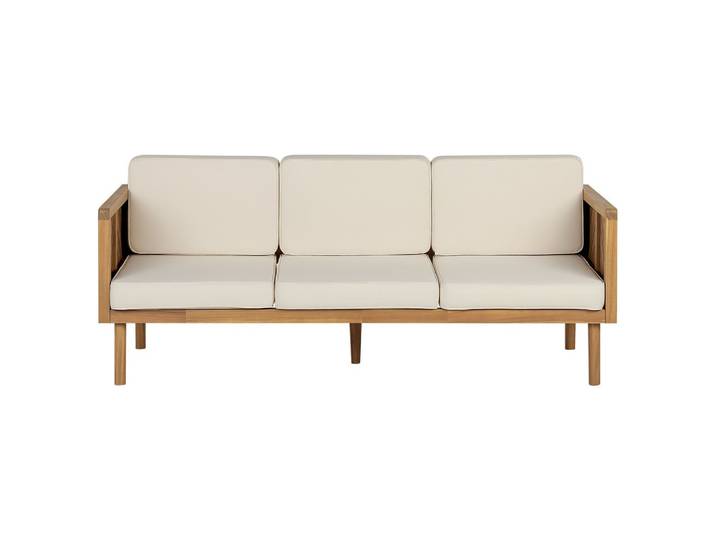 GARTENSOFA 3-Sitzer Akazienholz hellbraun Auflagen creme Baratti