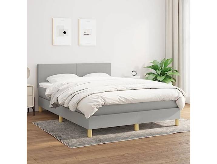 RJPLMFV Lattenrost mit Matratze, Hellgrau, 140 x 190 cm Atmungsaktiver Stoff, verstellbarer Kopf, Taschenfedern, Unterstützung für Rücken und Bauch