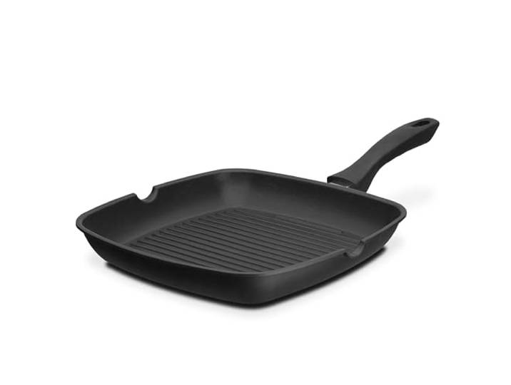 GSW 413251 Grillmeister Grillpfanne mit 2 Ausgüssen, mit Grillboden, Aluminium, schwarz - 28x28cm
