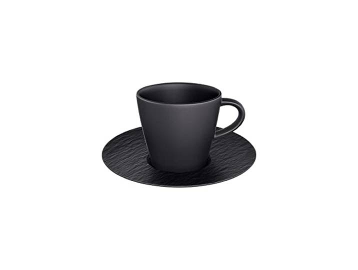 Villeroy & Boch Manufacture Rock Mokka- / Espressotasse mit Untertasse, Schwarz, Premium Porcelain, Schiefer-Optik, 1042391411