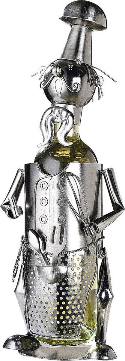 Moermannetje Chef Kok Wijnfleshouder - Metalen Cadeau Beeldje