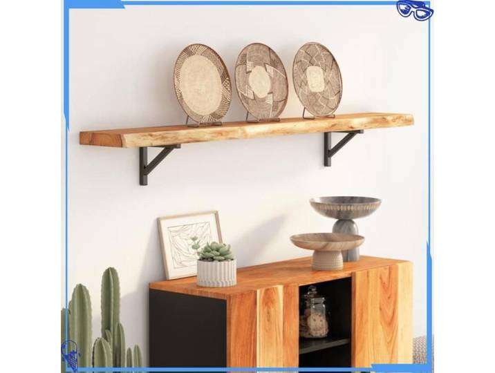 Étagère murale bordure assortie - 140x20x2 5 cm - Bois d'acacia massif - Noir - Style Raffiné et Contemporain - Pour Salon