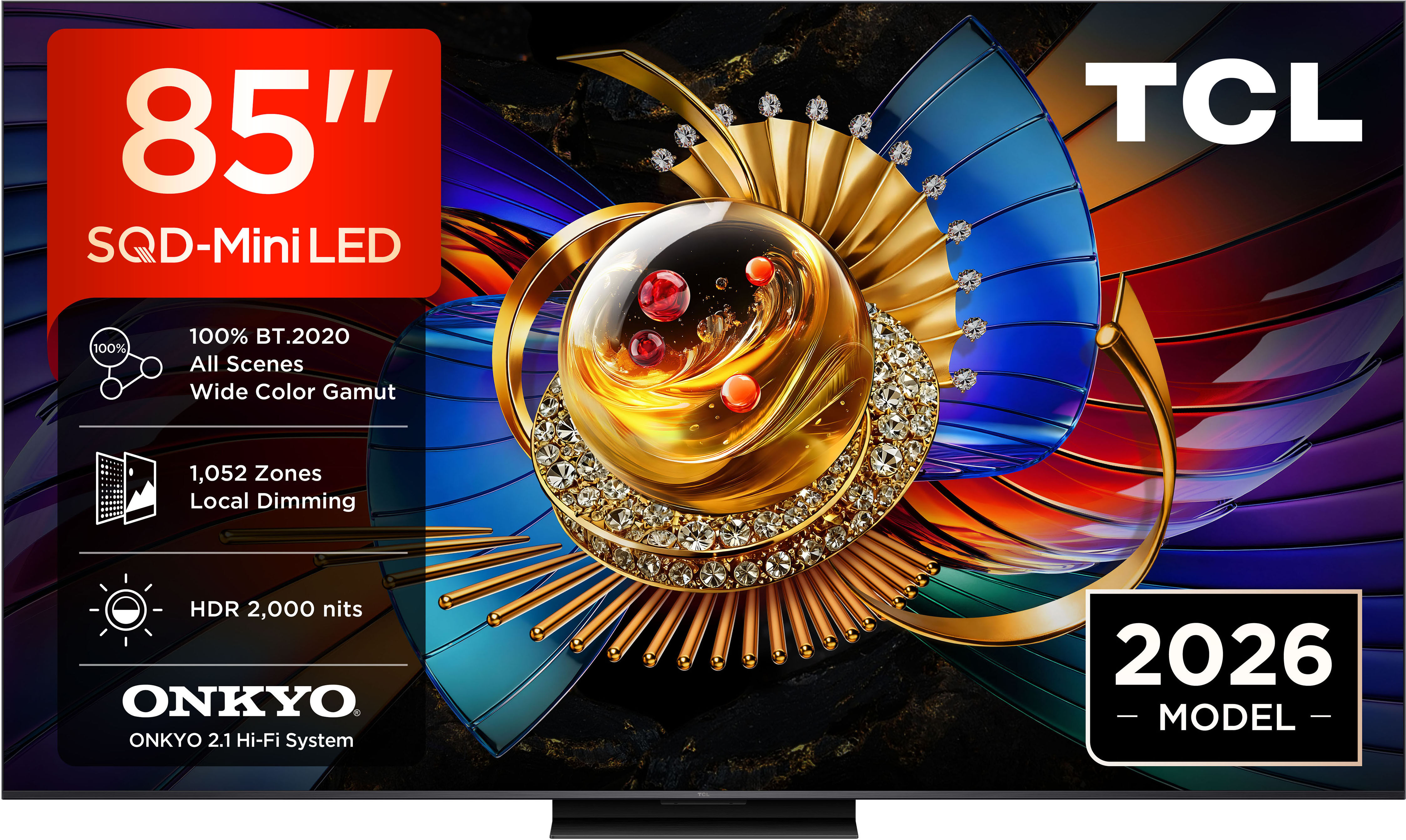 TCL QLED Mini LED-Fernseher "85Q7D ProX2", Energieeffizienz: D, schwarz, 85 ″, Fernseher, SQD-Mini LED, AiPQ Prozessor, ONKYO 2.1, Dolby Vision, Apple AirPlay 2, QLED Mini LED-Fernseher
