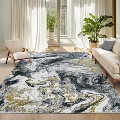 Garvee Modern Abstract Fluid Washable Area Rug