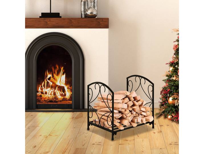 Outsunny Range-Bûches Métal Noir Int/Ext 39,5x31,5x39,5cm