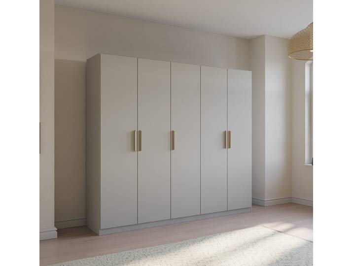 Kleiderschrank Drehtürenschrank Quadra-Spin , 5-türig , seidengrau , 226x210 , Griff Skandi
