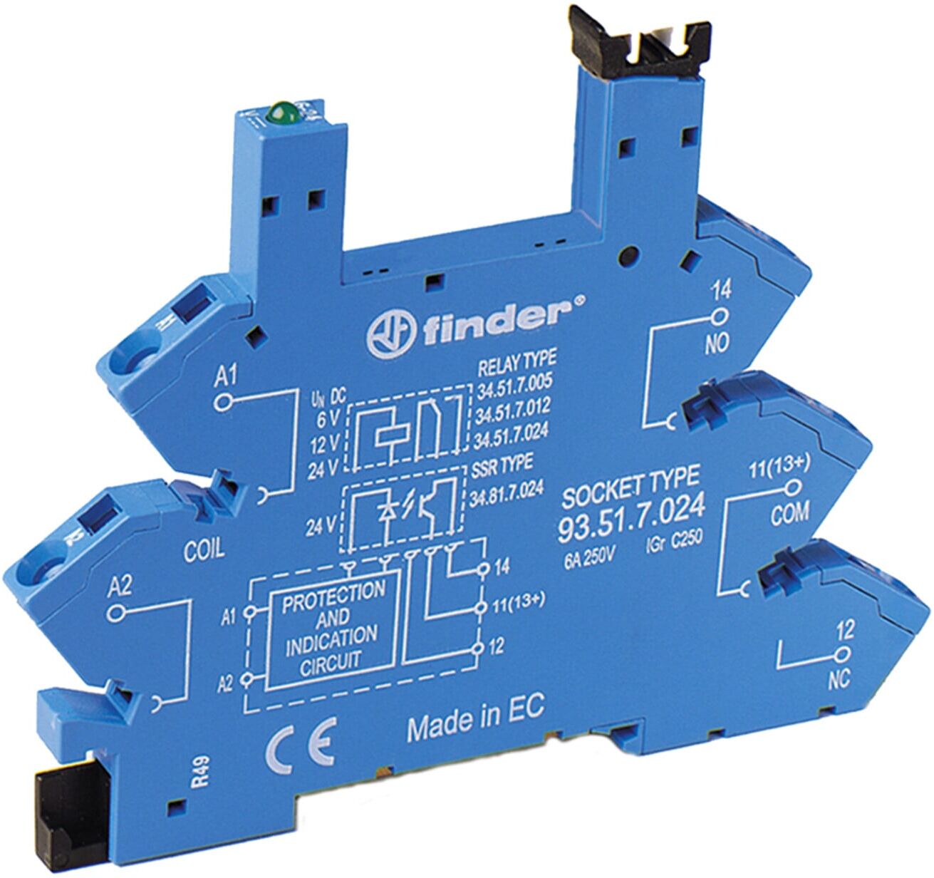Finder Fassung m.Zugfederklemme 12VDC blau 93.51.7.024 (93517024)