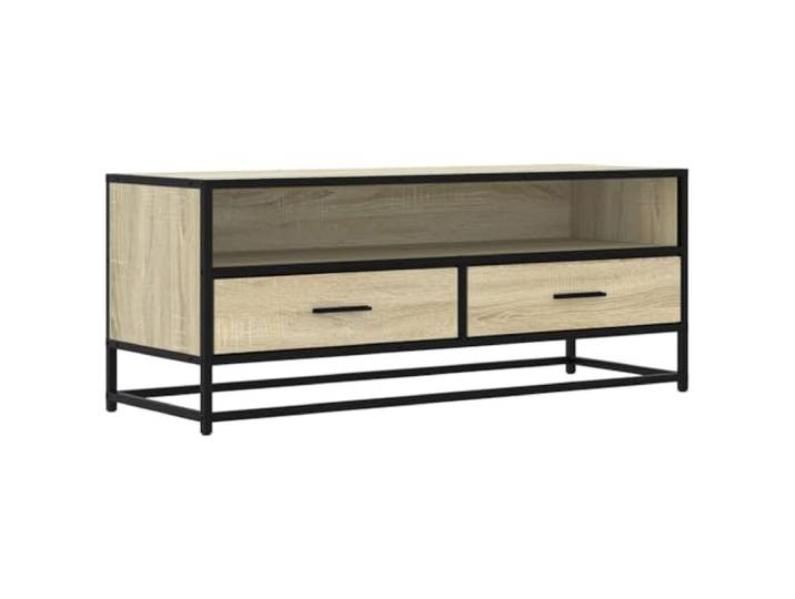 Roanoer TV-Schrank Sonoma-Eiche 100x34,5x40 cm Lowboard Board Industrielles Lowboard in Sonoma-Eiche Optik mit stabilem Metallgestell und Stauraum fuer Wohnzimmer und Schlafzimmer.
