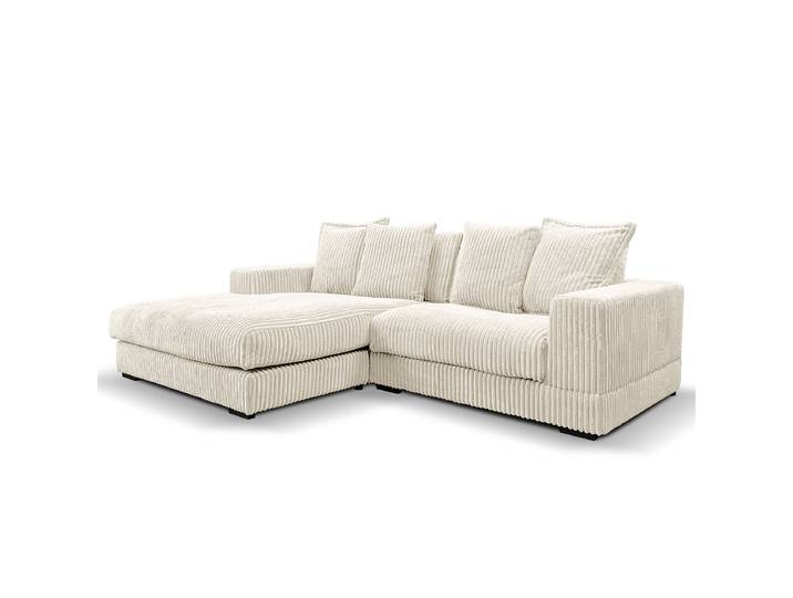 Ecksofa mit opt. Hocker 285 cm Beige Cordstoff Amba 285 x 99 x 195cm Longchair davorstehend links Modern
