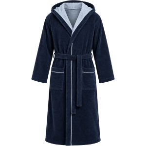 Morgenstern Bademantel Daniel, mit Kapuze & Gürtel, marineblau, für Herren, aus Baumwolle & Mikrofaser 340 g/m², Größe S