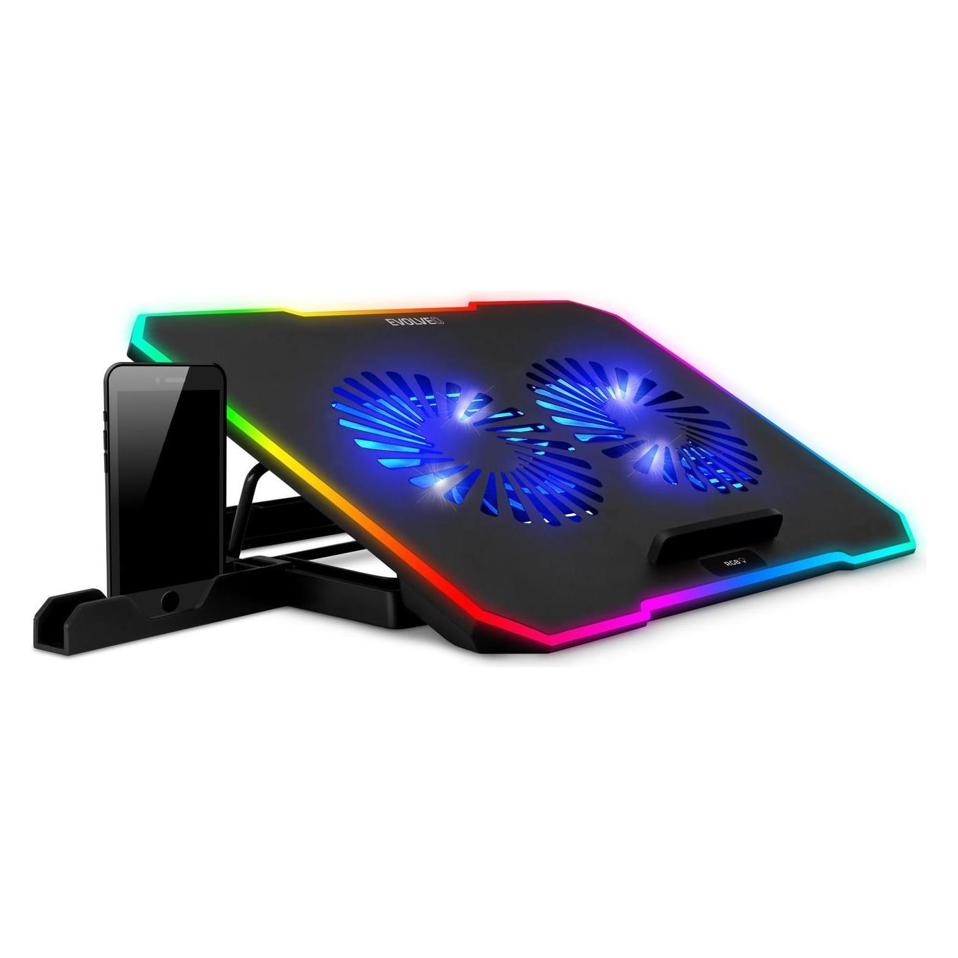 Evolveo CoolPro, chladící podložka pod notebook, 2x ventilátor, RGB podsvícení, černá (COOLPRO-BK)