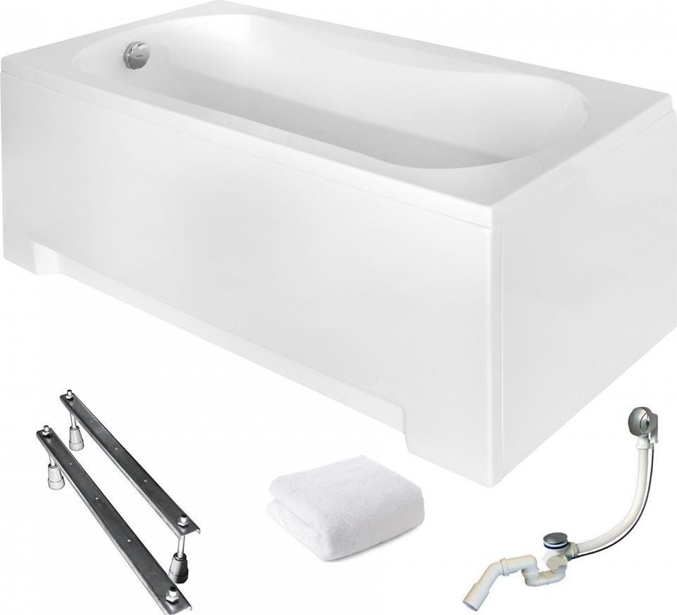Aqua For You | Besco Badewanne Aria - 140x70 Cm - Weiße Verkleidung - Automatischer Siphon - Montageset Komplett