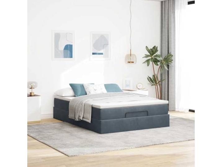 KTHLBRH Pouf Bett mit Stauraum, 140 x 190 cm, Samt, Dunkelgrau Hydraulischer Aufzug, Taschenfederkernmatratze, inklusive Matratzenbezug
