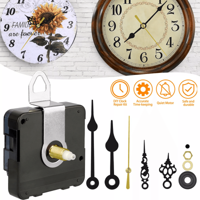 PRiME Silent Quartz Wall Clock Movement Mechanism With DIY Replacement Hands, Easy Clock Repair Tool Parts Kit For Home Silent Quartz Wall Clock Movement Mechanism With DIY Replacement Hands, Easy Clock Repair Tool Parts Kit For Home