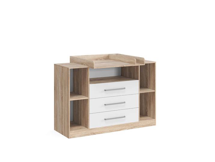 Vicco Wickelkommode Olina, Sonoma/Weiß, 138.3 x 93 cm, Sonoma Eiche, Weiß, Holzwerkstoff, 2 Fächer, Rechteckig, 138.3x93x50 cm, Baby- und Kindermöbel, Babyzimmer, Wickelkommode & Zubehör, Wickelkommoden