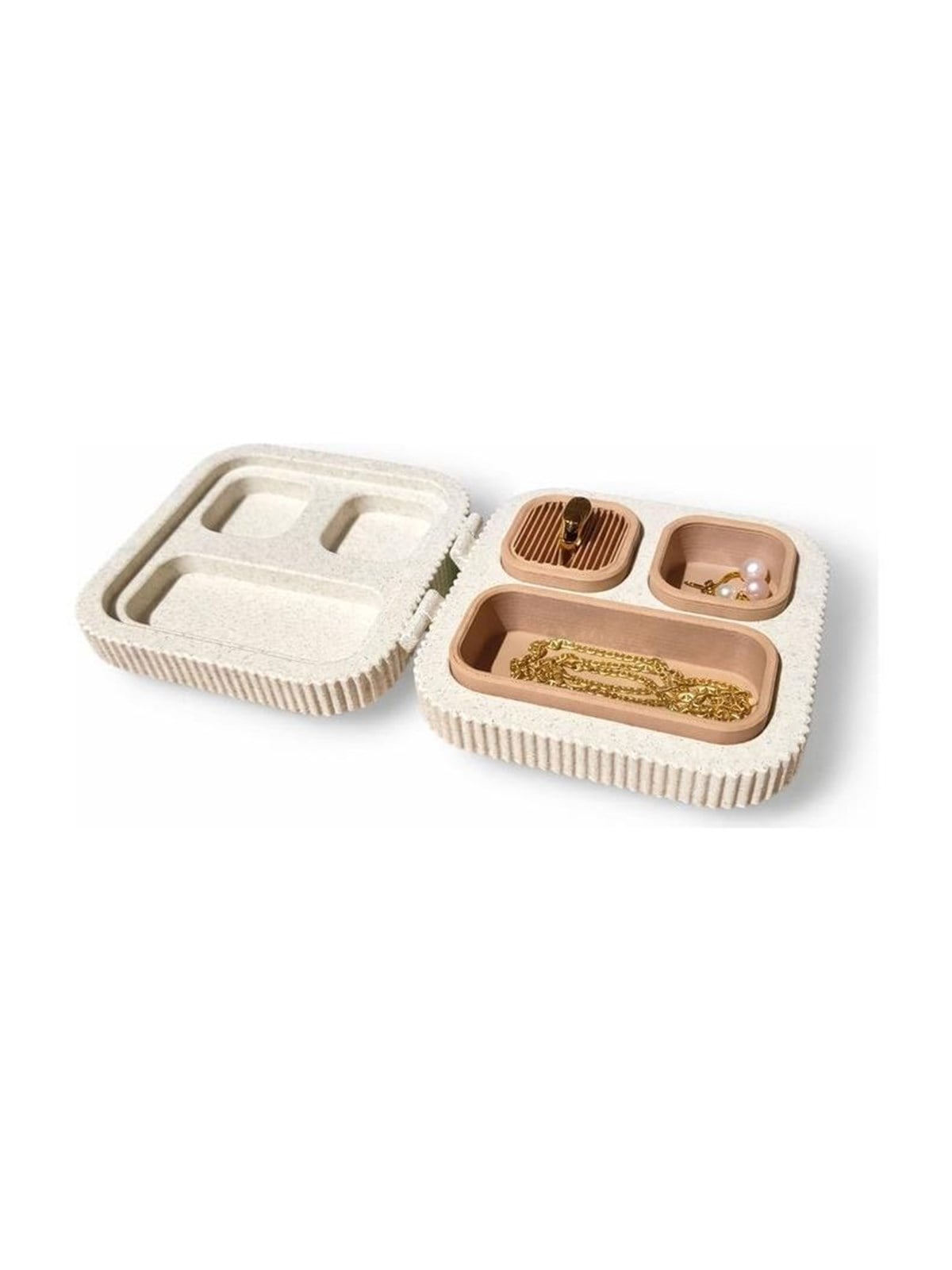 Simiu - JEWTRA - Schmuck-Reisebox in beigem Marmor - 10,7 x 10,4 x 3cm