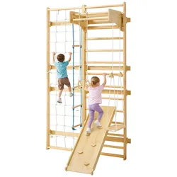 VEVOR schwedische Leiterwand 8 in 1 12-stufiges Kletterspielzeug aus Massivholz 100 kg belastbares Indoor-Klettergerüst mit Kletterbrett Turnringen Klimmzugstange Wandleiter Rutsche Schaukel