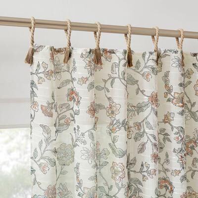 No. 918 Abigail Rope Tab Top Floral Sheer 2-Piece Curtain Panel Pair