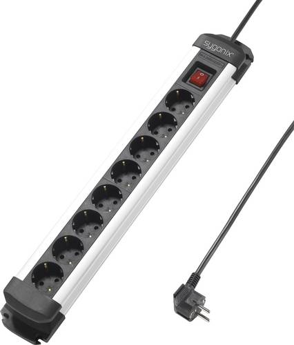 Sygonix SY-4538258 Steckdosenleiste 8fach Schwarz, Silber Schutzkontakt 1St.