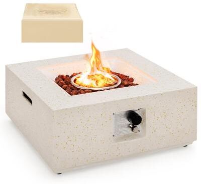 Costway 28 Inch 40000 BTU Square Propane Gas Fire Pit with PVC Cover-White