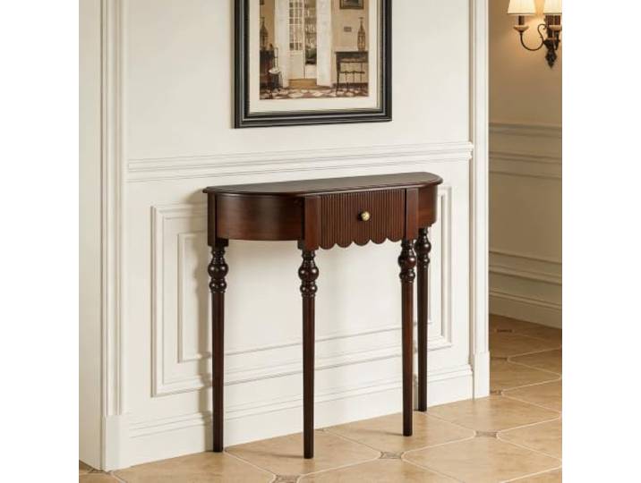 Massivholz Konsole Tisch mit geriffelten Schubladen für Eingangstisch FAS-Qualität Gummiholz, französischer Retro-Stil, schmal platzsparend, Flurkonsole Tisch(Walnut,39.4in/100cm)