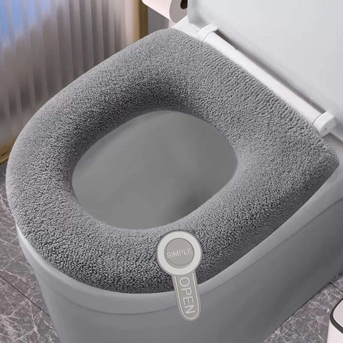 INF Toilettensitzpolster 2er-Set mit Silikongriff - Waschbarer Spandex, fusselfrei, warmer Toilettensitzbezug für Zuhause im Grau