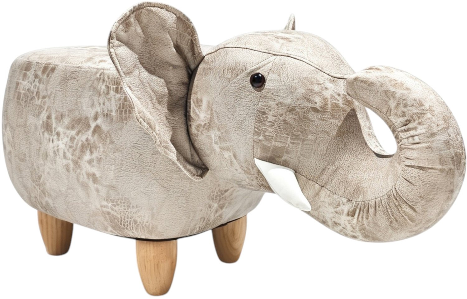 Sunny Kinderkrukje Olifant Grijs – B/D/H: 78 x 36 x 40 cm – Houten Kinderkrukje met Zachte Polyester Bekleding
