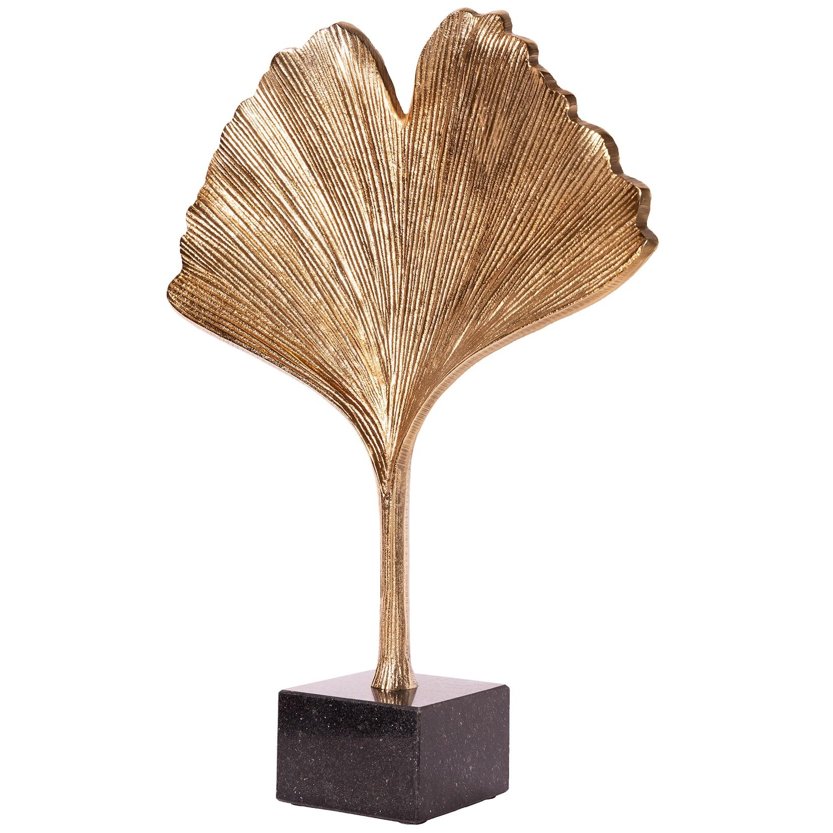riess-ambiente Skulptur GINKGO LEAF - 44cm gold handmade Metall mit Marmorsockel