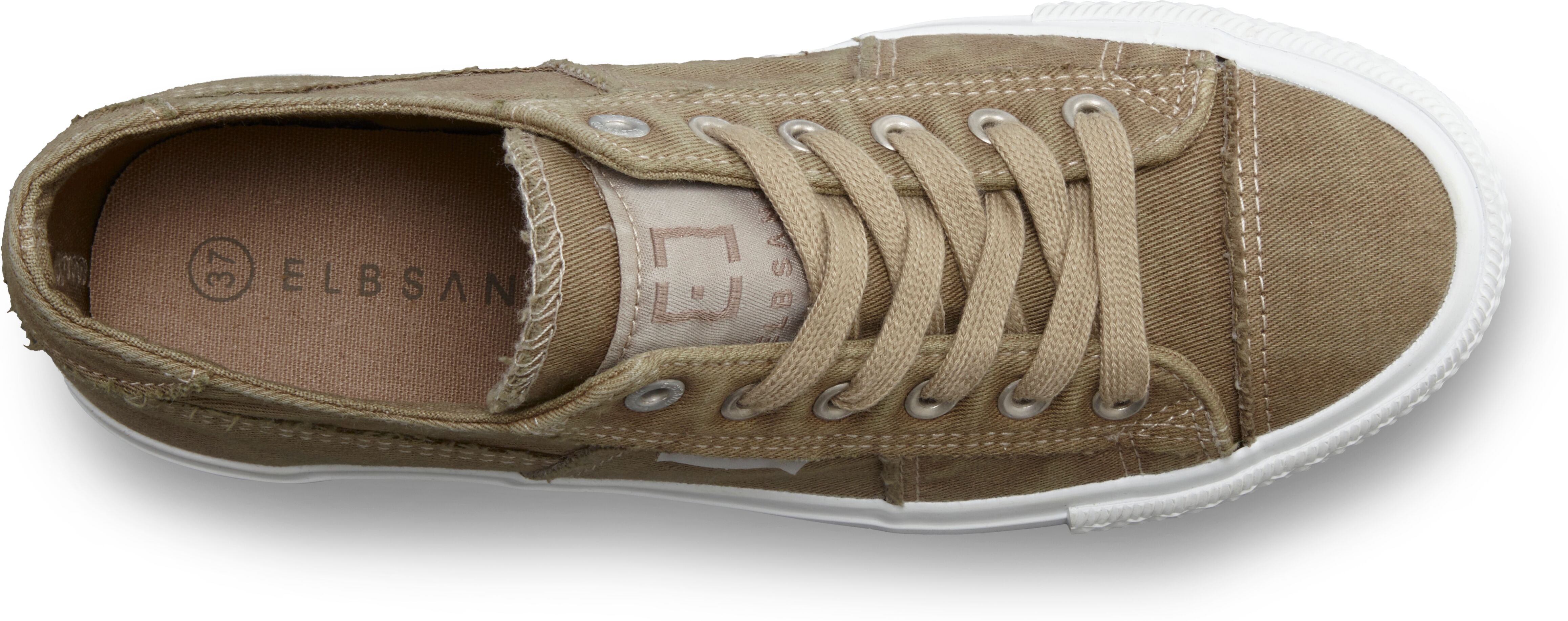 Sneaker ELBSAND "Schnürschuh, Stoffschuhe, Textilschuhe, Turnschuh, Freizeitschuh", Damen, Gr. 44, Textil, beige (khaki), Obermaterial: 100% Textilmaterial. Decksohle: 100% Textilmaterial. Futter: 100% Textilmaterial. Laufsohle: 100% Synthetik, unifarben,