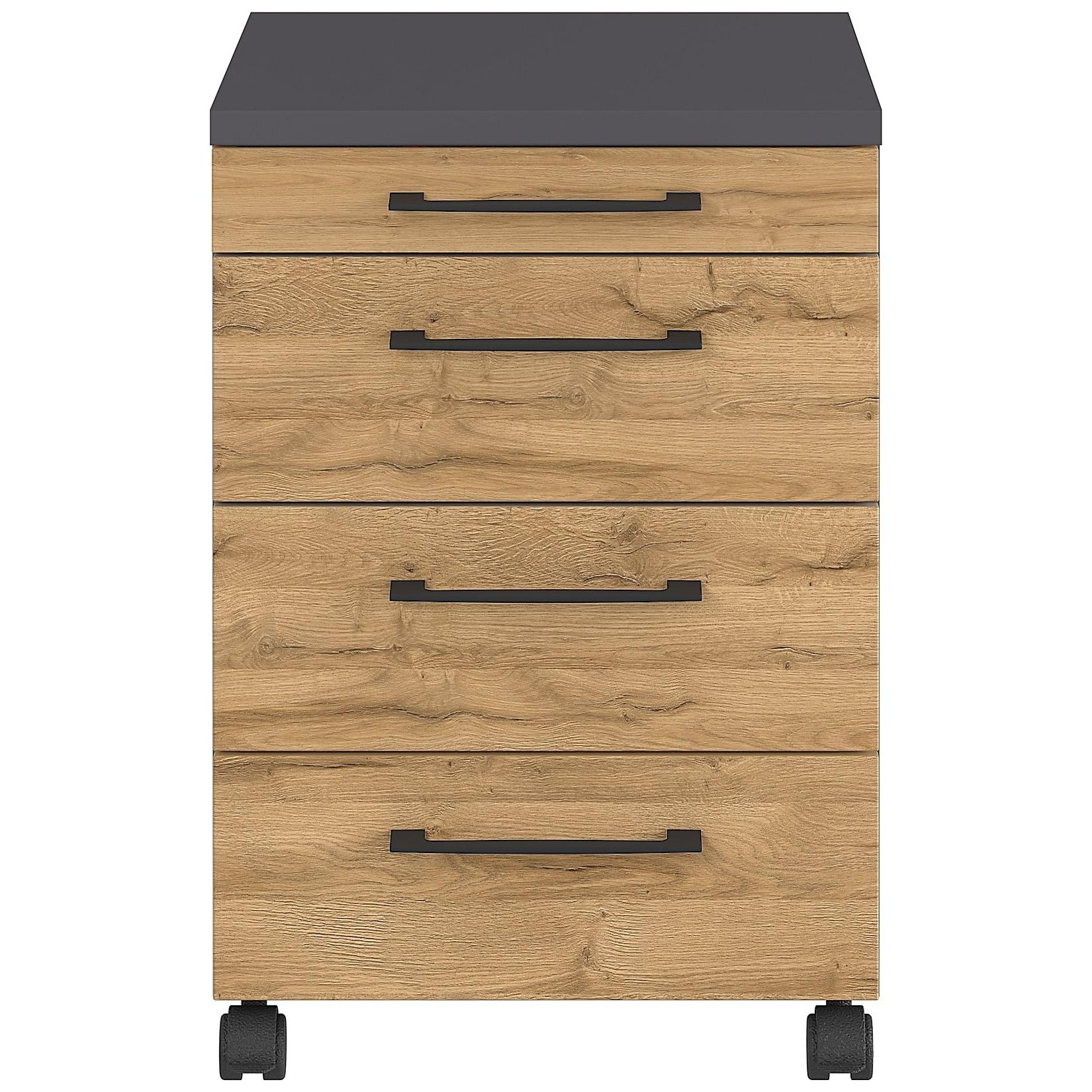 Germania Rollcontainer 4251-564 GW-Profi, in Graphit/Grandson-Eiche-Nb., mit Utensilienfach, 42 x 61 x 49 cm (BxHxT)