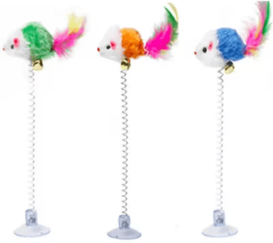 Inspire Picks SpringPounce Suction Cup Cat Toy Interactive Mouse & Feather Teaser With Bouncy Spring 1pc