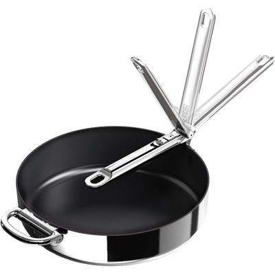 Bratpfanne JOSEPH JOSEPH "Space Steel 28 cm Edelstahl-Bratpfanne mit Antihaft und Klappgriff", schwarz (stainless steel), B:54,3cm H:12,1cm L:28,5cm Ø:28cm, Pfannen, Bratpfanne