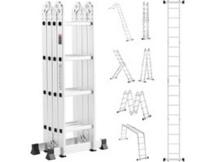 VEVOR Échelle Pliante Polyvalente 7 en 1 Escabeau Télescopique Réglable avec Barre Équilibre, Hauteur de Portée 4,6 m, Charge 150 kg, Échelle Multifonction Cadre A 4 Marches, pour Extérieur Intérieur