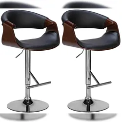 DELUKE 2er Set Barhocker GASEN - Kunstleder Walnuss/schwarz 60x52x95 cm | Barstuhl Höhenverstellbar Mit Lehne Drehbar Tresenhocker Tresenstuhl Kneipenhocker