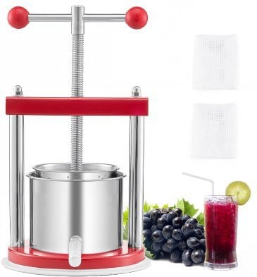 VEVOR Handmatige fruitpers voor appelwijn en druiven, 1,65 l, roestvrij staal, zilver
