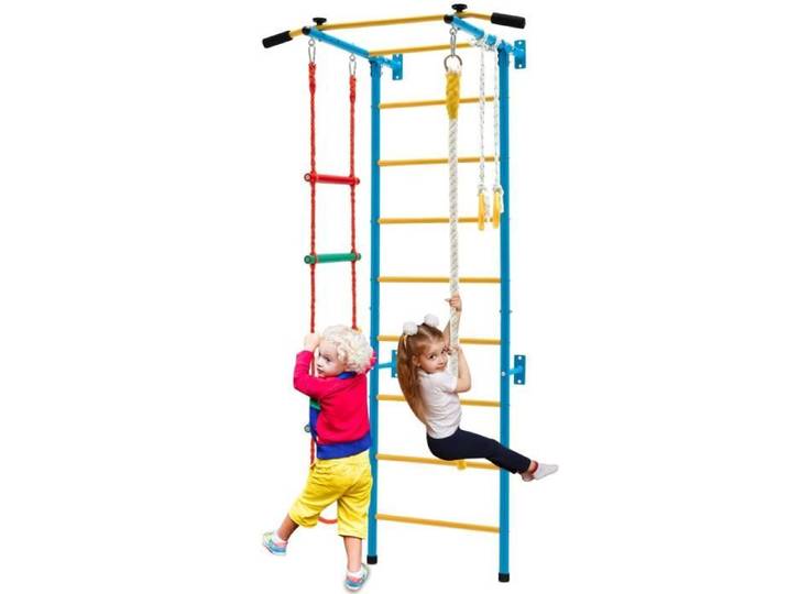 DREAMADE Échelle Murale pour Enfants Jouet d'Echelle d'Escalade de Corde pour Enfants 3Ans+ 100KG MAX 107X83X223CM Jaune+Bleu