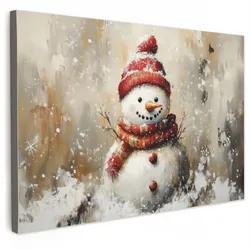 LEINWANDBILD Schneemann - Winter - Schnee - Beige Groß 140x90 cm