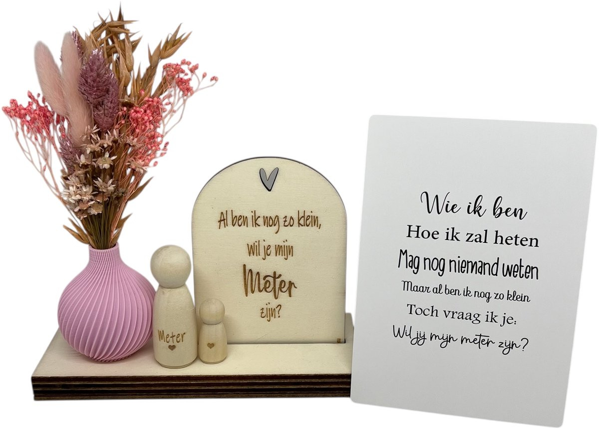 Geschenkbox Wil jij mijn METER zijn? - Roze - Met droogbloemen - Stars 4 you