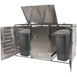 3er-Mülltonnenverkleidung MCW-E83, Mülltonnenbox Mülltonnenabdeckung, erweiterbar 117x197x80cm ~ Edelstahl 68kg