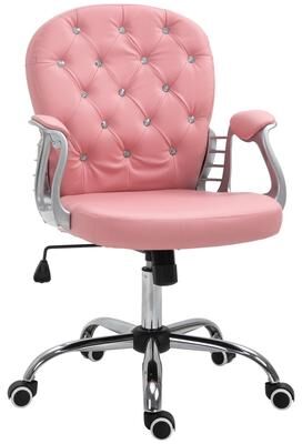 GREATPLANINC PU Leather Home Office Chair, Tufted Desk Chair with Padded Armrests, Swivel Vanity Chair with Adjustable Height