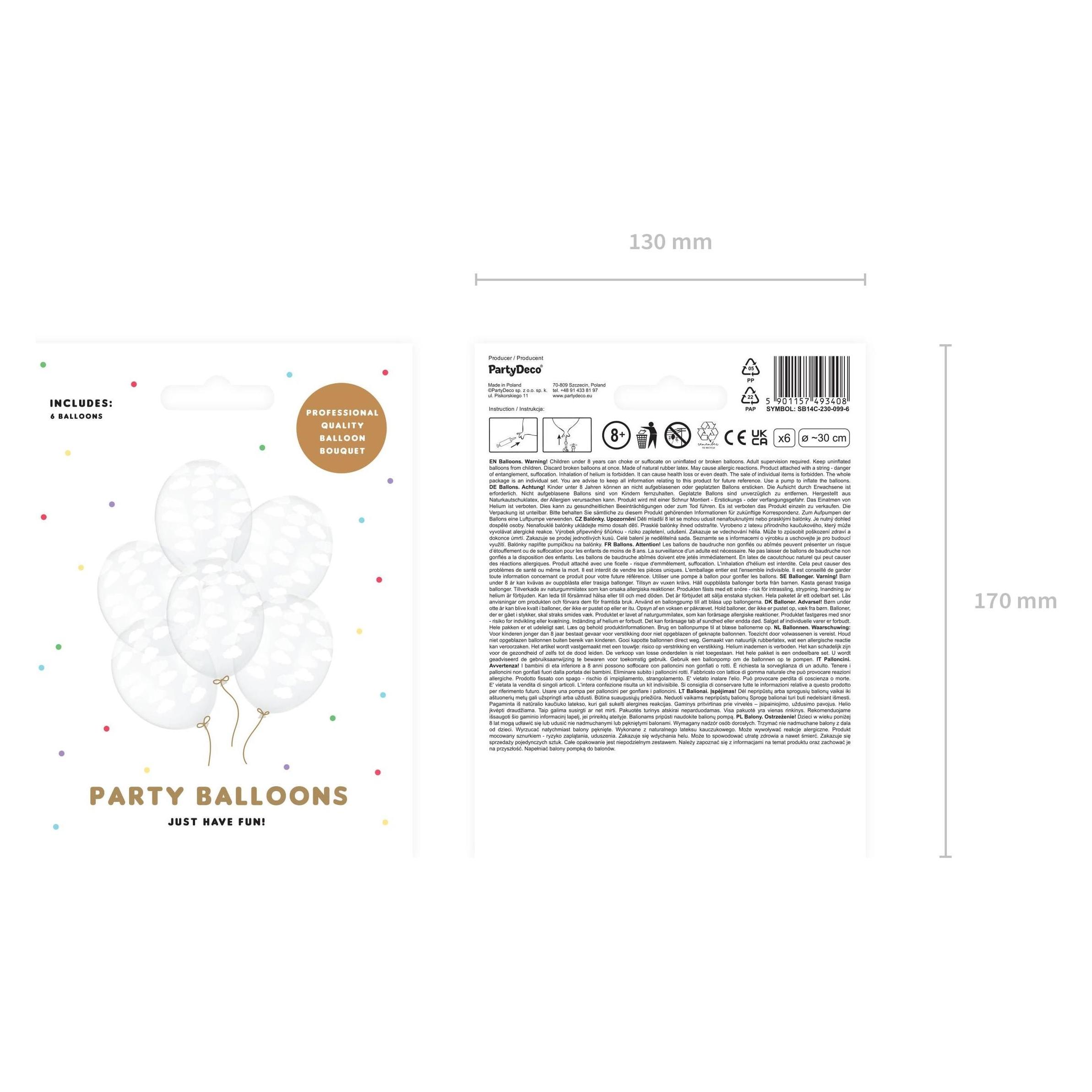 Partydeco Luftballons Wolken Transparent/Weiss Ø 30 cm, 6 Stück (6x) (SB14C-230-099-6)