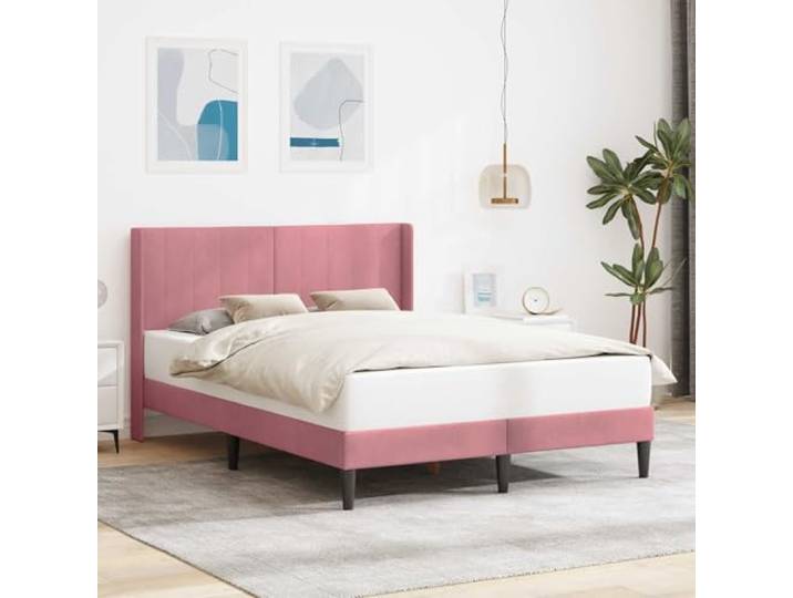 RJPLMFV Bettgestell, Velours, Rosa, 160 x 200 cm Robustes Sperrholz, feste Latten, gedrehte Füße, pflegeleicht