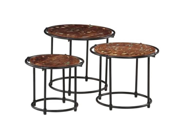 Beistelltische, 3 Stück, recyceltes Massivholz, Couchtische Handarbeit, Farbvielfalt, Maserung, kompakte Lagerung, stilvolles Wohnaccessoire