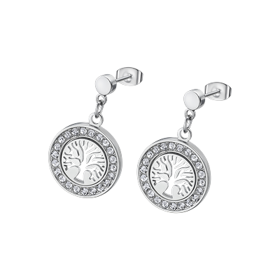 Paar Ohrstecker LOTUS "Essentials - Baum des Lebens", silber (edelstahlfarben, kristallweiß, kristallweiß), Ohrringe, Damen, 18mm, Edelstahl, mit Glasstein