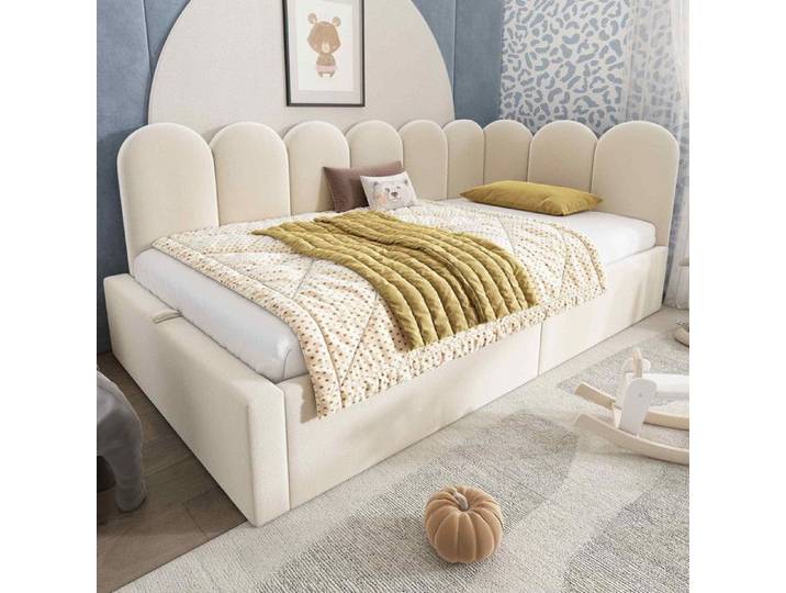 Canapé convertible - AUTREMENT - 90x190 cm - Velours beige - Lit coffre hydraulique - 1 place