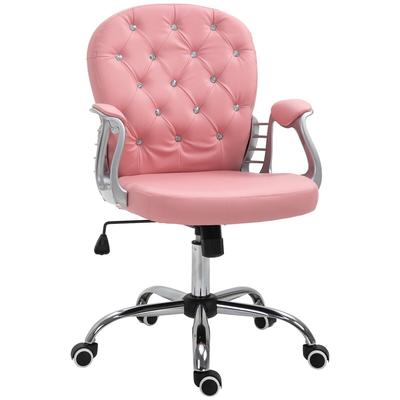 OKWISH Bürostuhl Chefsessel ergonomisch 103x60x46 cm höhenverstellbar Rosa mit Diamant Knöpfen Kunstleder Bezug und weicher Polsterung